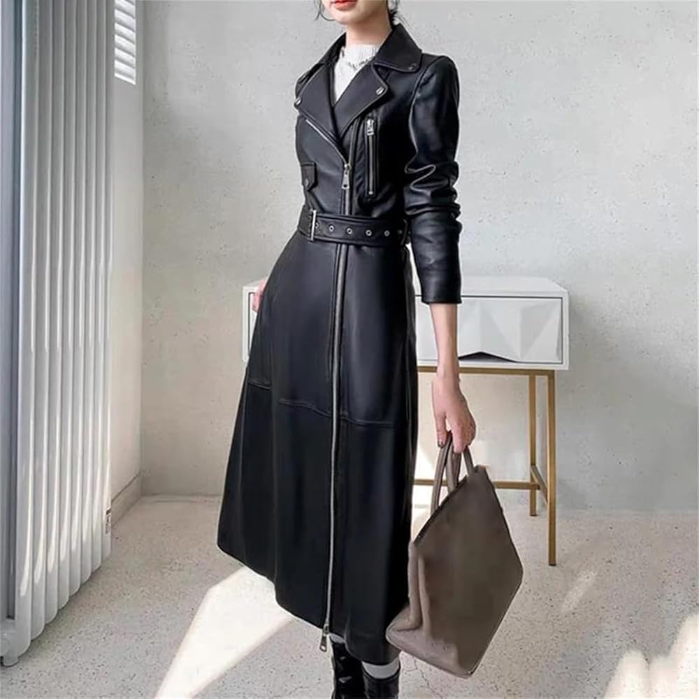Asymmetric Zipper Leather Jacket For Women Suit Collar Belt